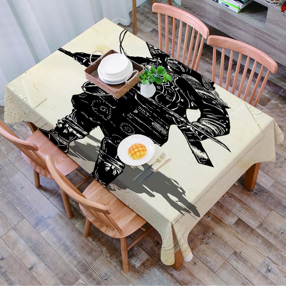 Table Cloth Wipe Clean Rectangular, wipeable tablecloths,Dining Table Cover for Kitchen Outdoor Garden Table,Japanese, portrait of a medieval warrior with war clothes and sword Brave,54x72 in
