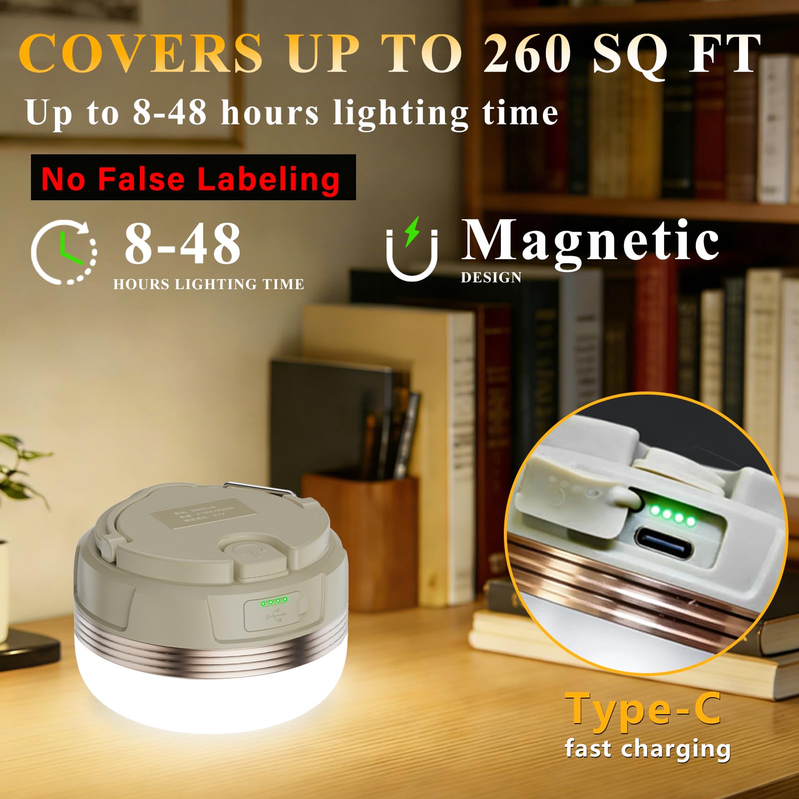 Lanterna portatile da campeggio a LED, ricaricabile, 4 modalità di illuminazione, power bank, con base magnetica, torcia elettrica per campeggio, escursionismo, pesca, uragano, emergenza