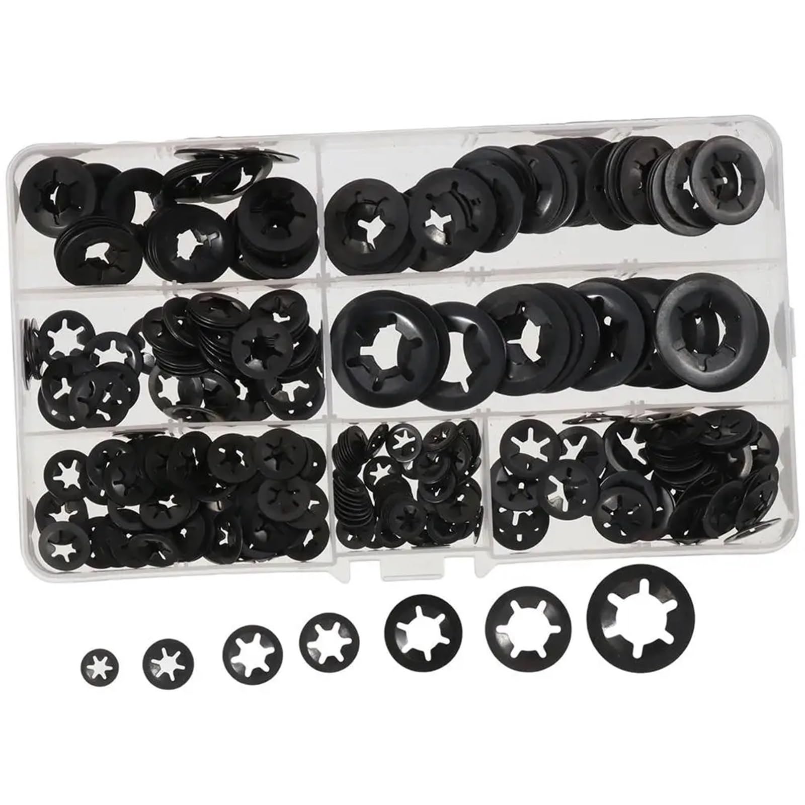 340 pezzi M3/M4/M5/M6/M8/M10/M12 Rondelle di sicurezza dentate 65Mn interne in acciaio nero 7 misure