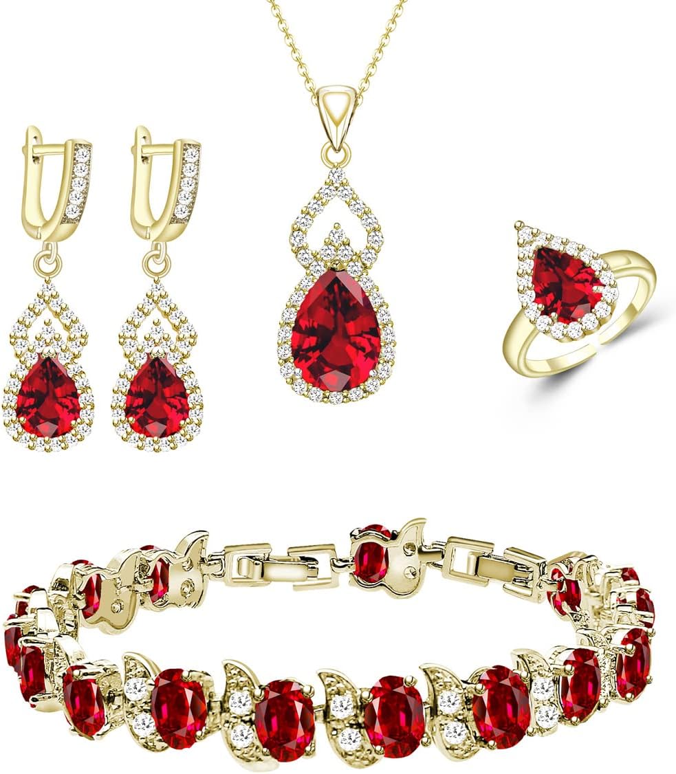 LMXXVJ Women Jewelry Set Platinum Plated Necklace Open Ring Earrings Bracelet Set,Birthday/Anniversary Mother’s Day Jewelry Gifts for Mom/Wife/Sister/Best Friend