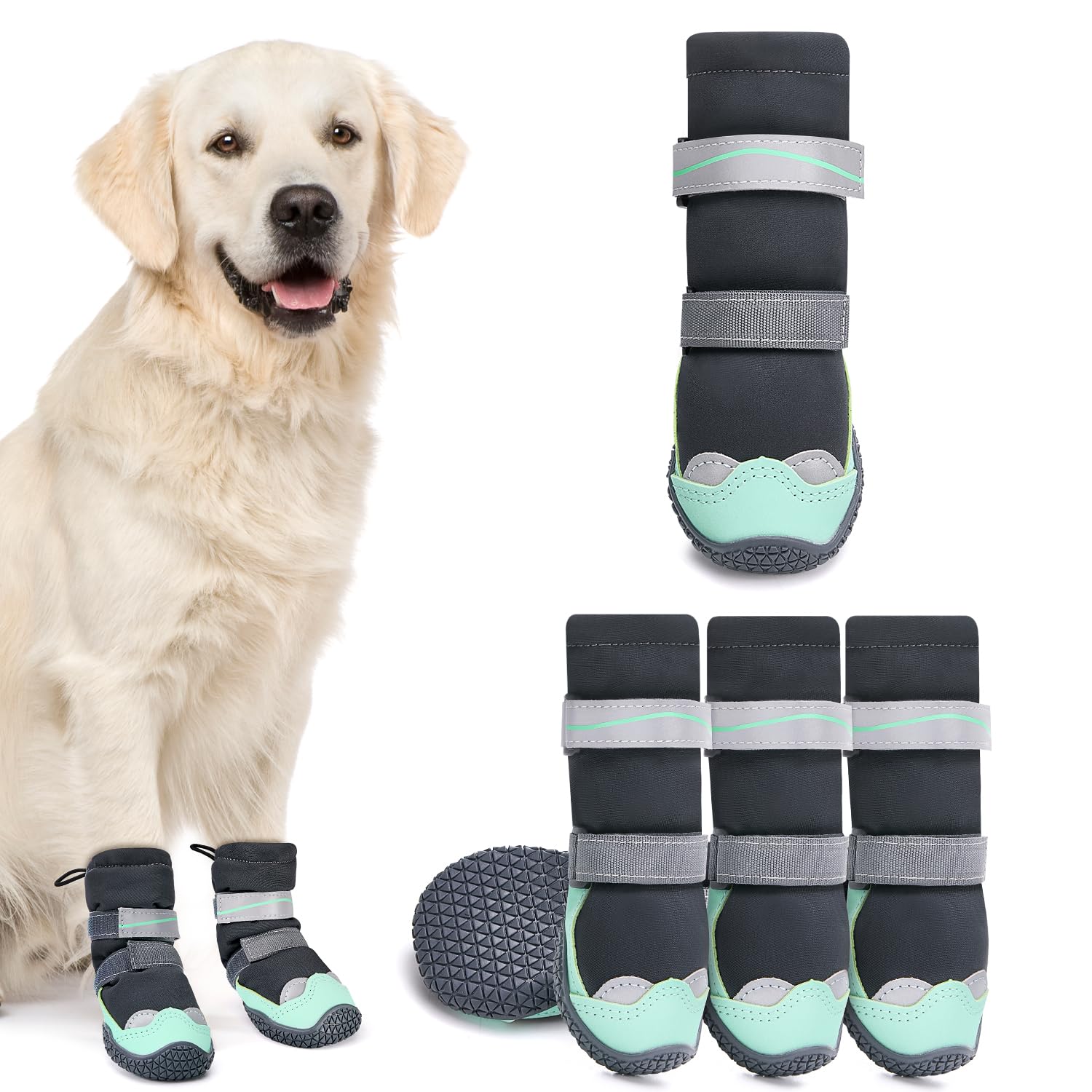 SlowTon Dog Shoes - Waterproof Pet Shoes with Reflective Straps, Winter Outdoor Walking Anti-Slip Boots for Injured Paws, Pet Paw Protector for Small Medium Large Dogs on Snowy Rainy Day