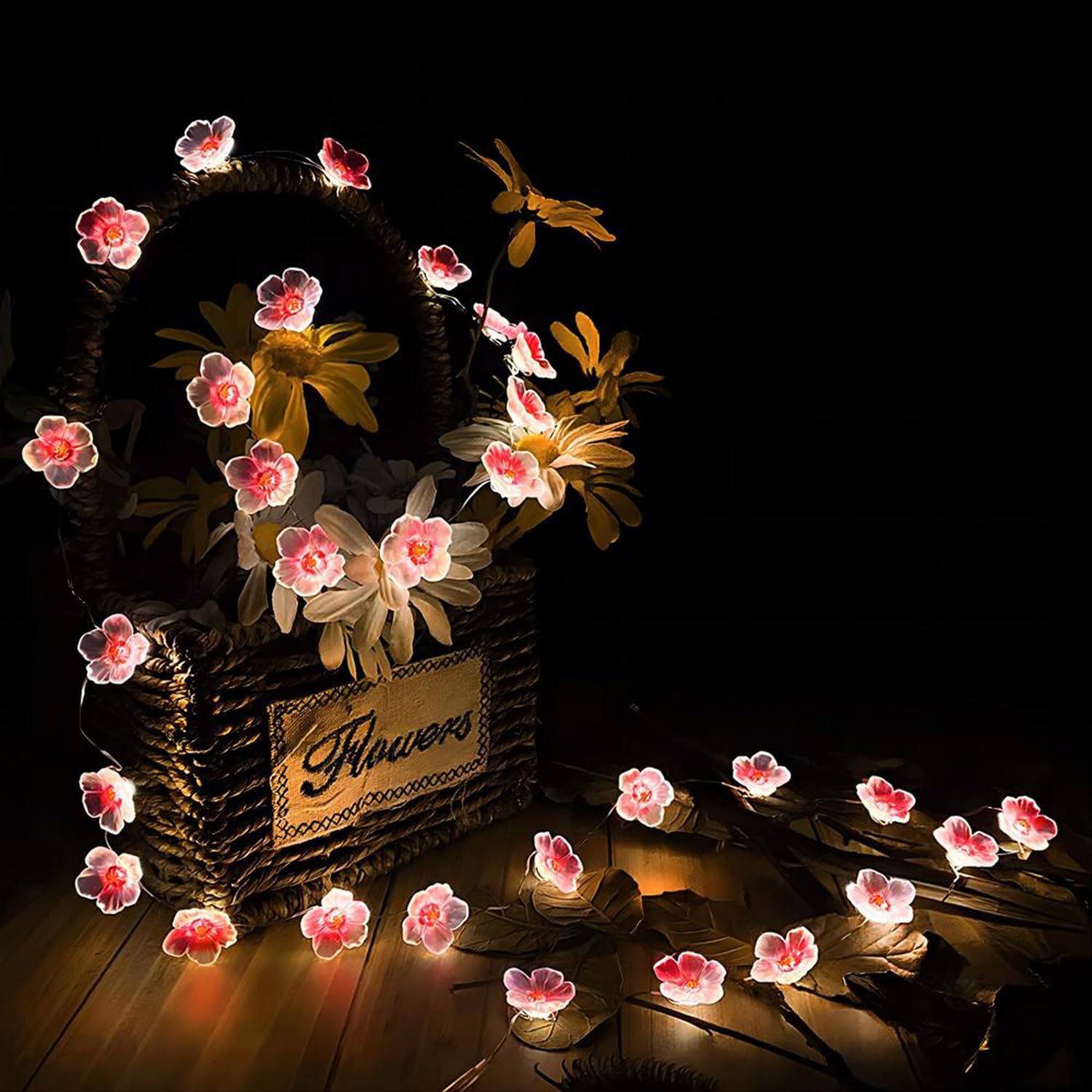 Auting Guirnalda de luces LED con diseño de flores de cerezo, 2 m, guirnalda de flores, guirnalda con 20 luces LED, batería con función de temporización, cadena de luces para decoración de primavera