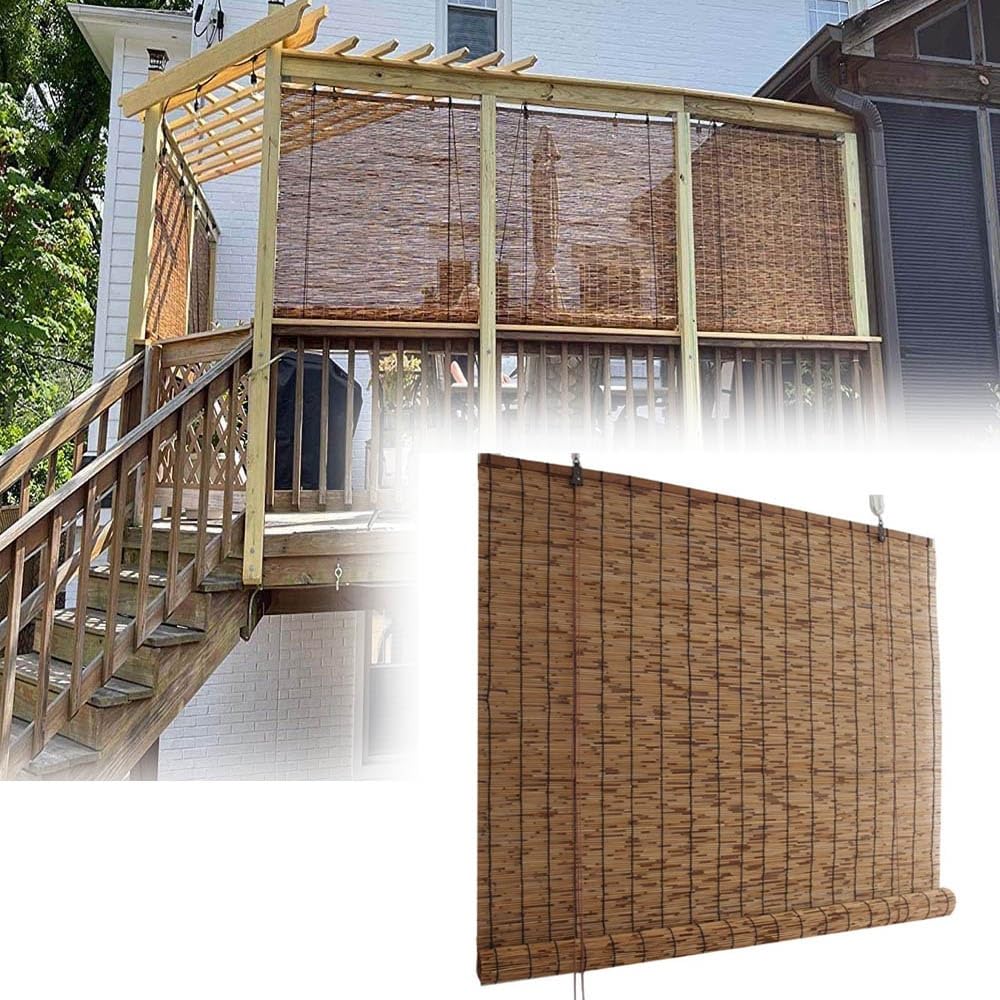 EMISOO Natural Reed Curtain Bamboo Roller Blind For Indoor/Outdoor, Translucent Bamboo Curtain, Bamboo Sun Shade With Lifter Woven Reed Blinds Custom Cordless (Size : 120x250cm)