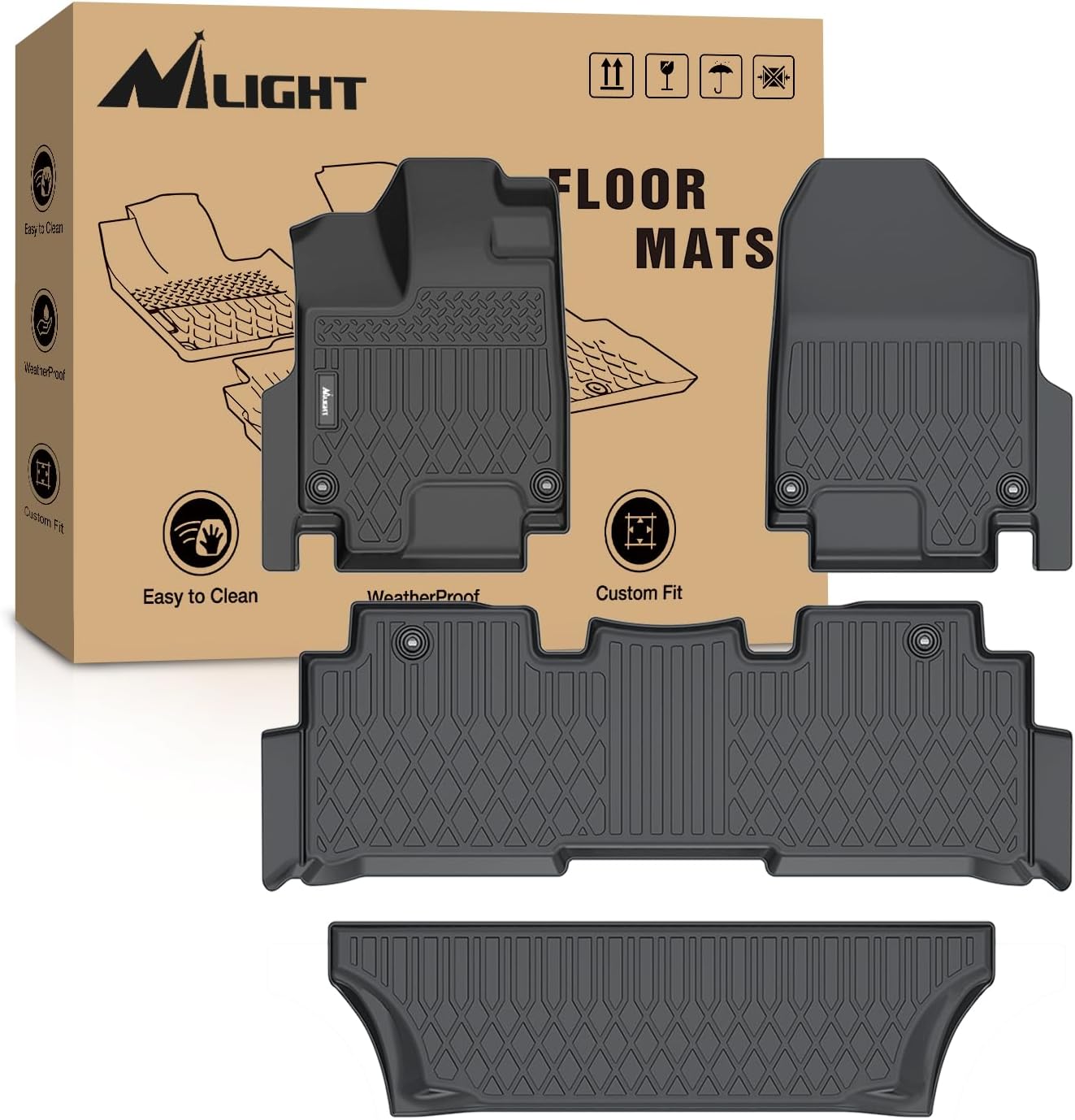 Nilight TPE Floor Mats for Honda Odyssey 2018 2019 2020 2021 2022 2023 2024 2025 2026 All Weather Custom Fit Heavy Duty Floor Liners