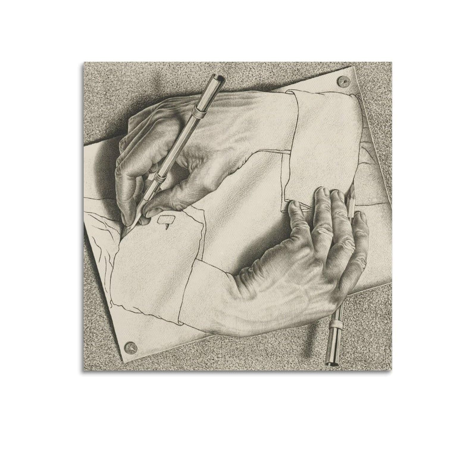 Sjwiner Unframe-Style M C Escher Retro Poster Escher Canvas Wall Art Decor Living Room Modern Family Bedroom 12X12inch(30X30cm)