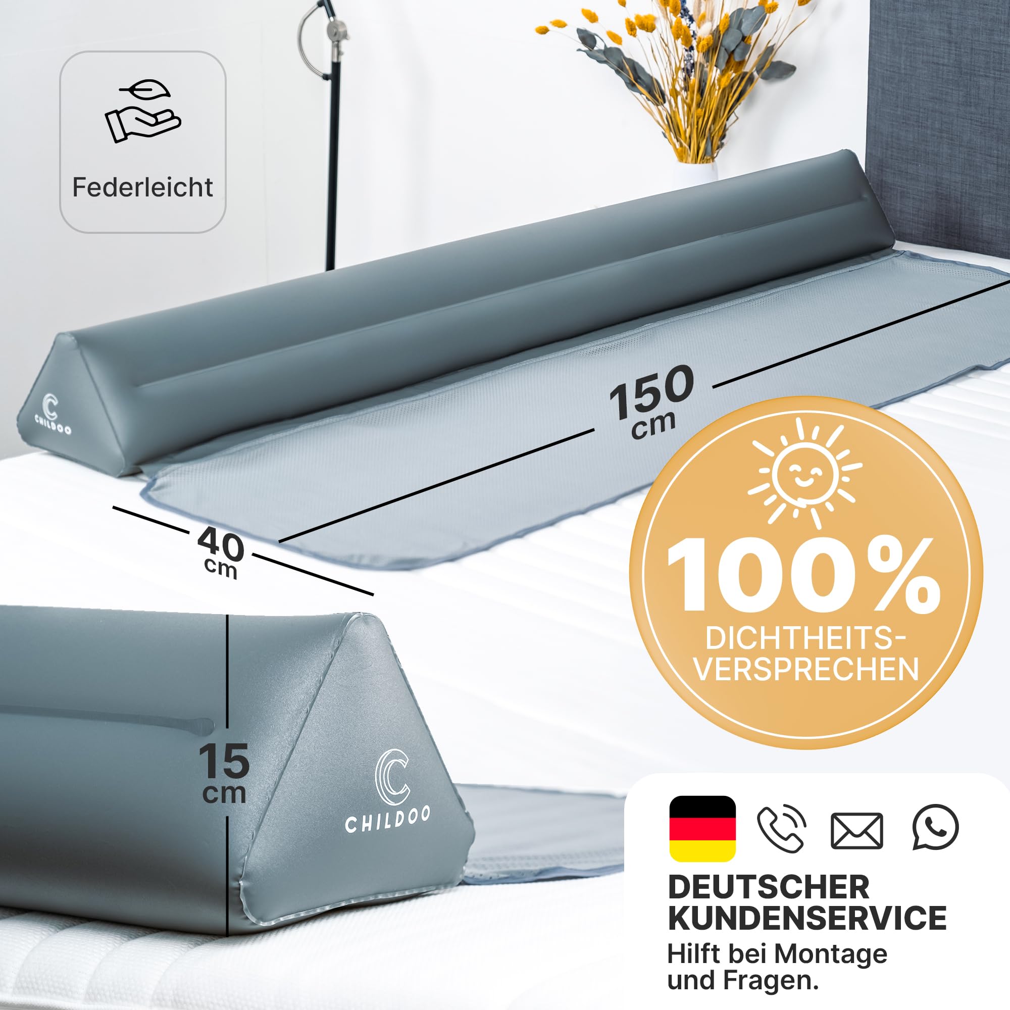 aufblasbarer Rausfallschutz Bett Reise für Kinder & Baby - Bettgitter Rausfallschutz für Boxspringbett 200cm - Bettschutzgitter Kinderbett Elternbett - tragbarer Fallschutz Bett Rausfallschutz