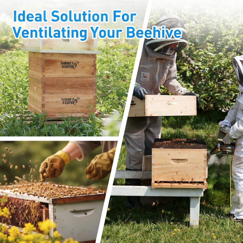 Beehive Screened Bottom Board 10 Frame, Dipped in Beeswax, Solid Wood Bee Hive Bottom Board for 10 Frame Beehive, Include Entrance Reducer