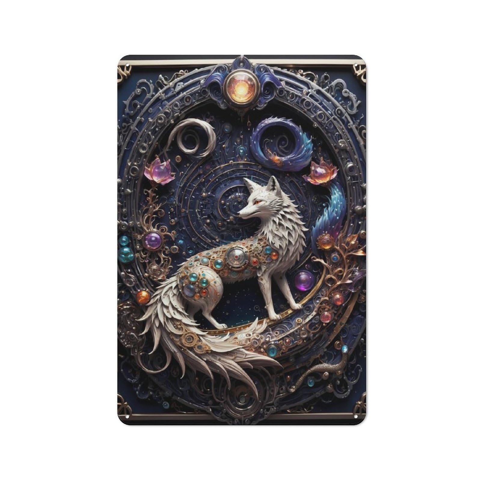 Junmoney Celestial Steampunk Fox Vintage Tin Sign 30X20cm With For Dining Room Or Kitchen, For Vintage Wall Decor Fans, For Metal Sign Collectors