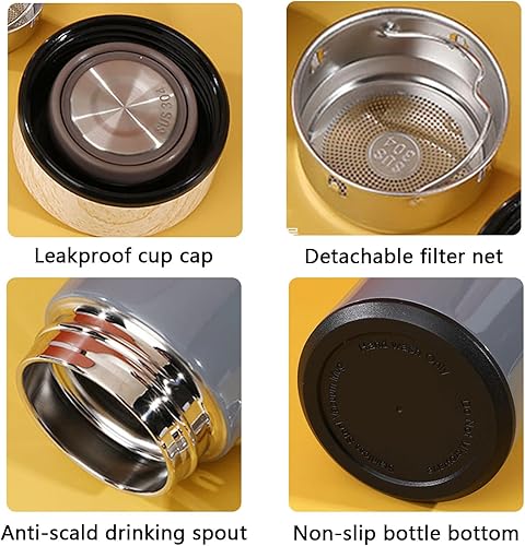 Miniatura 2 de Botella de agua de 15 onzas de acero inoxidable, termo con aislamiento al vacío, a prueba de fugas, mantiene las bebidas calientes y frías, ideal