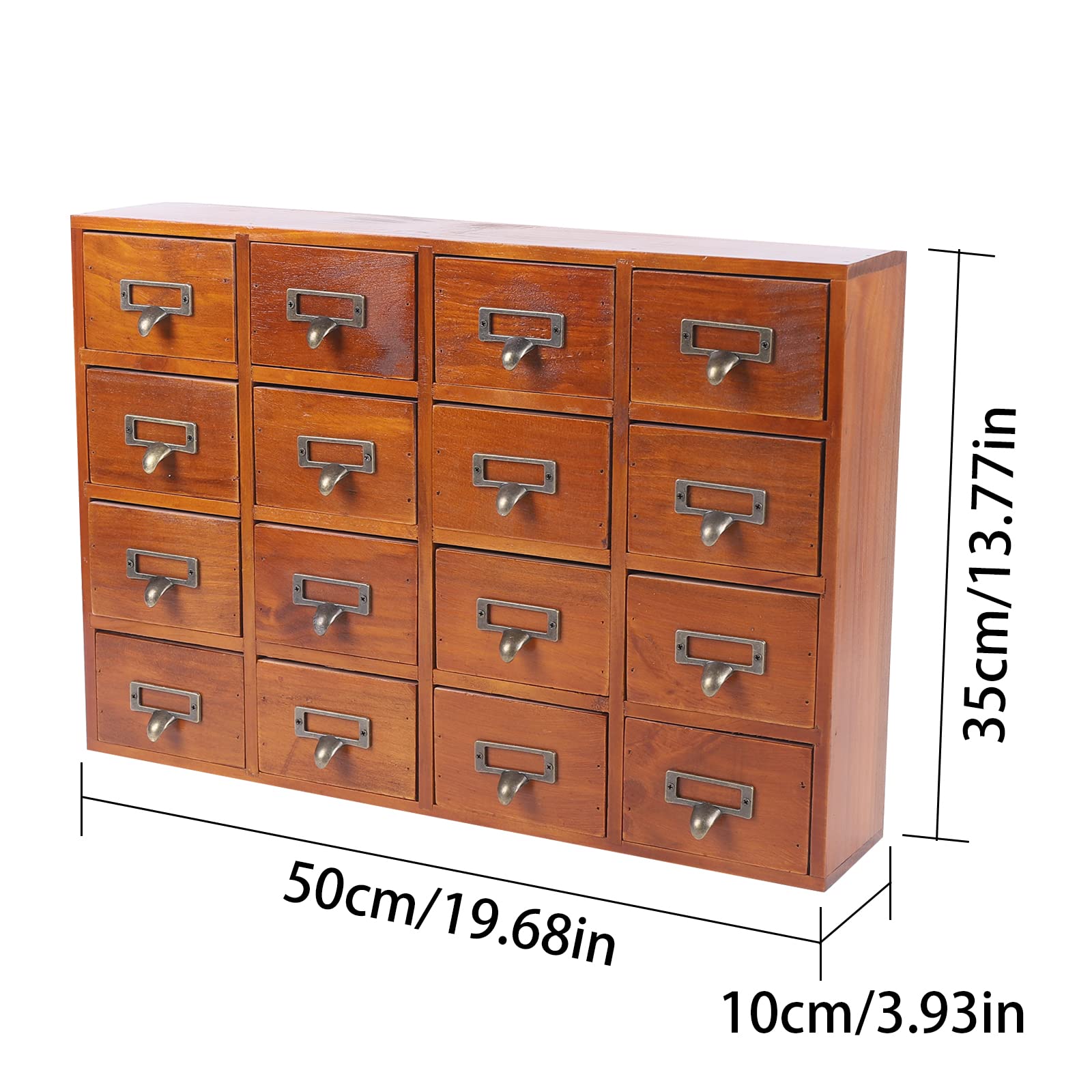 HAPPCUCOE 16 Drawers Wooden Cabinet Storage Drawers, Medicine Cabinet,Office Desk Organization and Storage, Traditional Apothecary Cabinet 19.69x3.94x13.78inch (Retro Color)