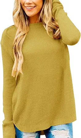 MEROKEETY Women's Long Sleeve Oversized Crew Neck Solid Color Knit Pullover Sweater Tops