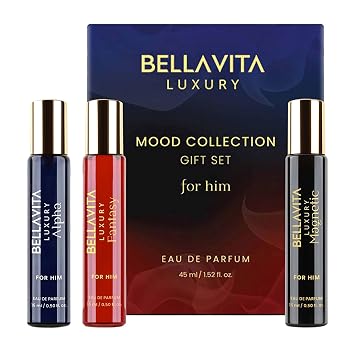 BELLAVITA Mood Collection Gift Set 3x15ML for Men | Alpha, Fantasy & Magnetic EDP Liquid Perfume | with Vanilla, Benzoin and Cedarwood | Fruity, Woody, Fresh Long Lasting Fragrance Scent