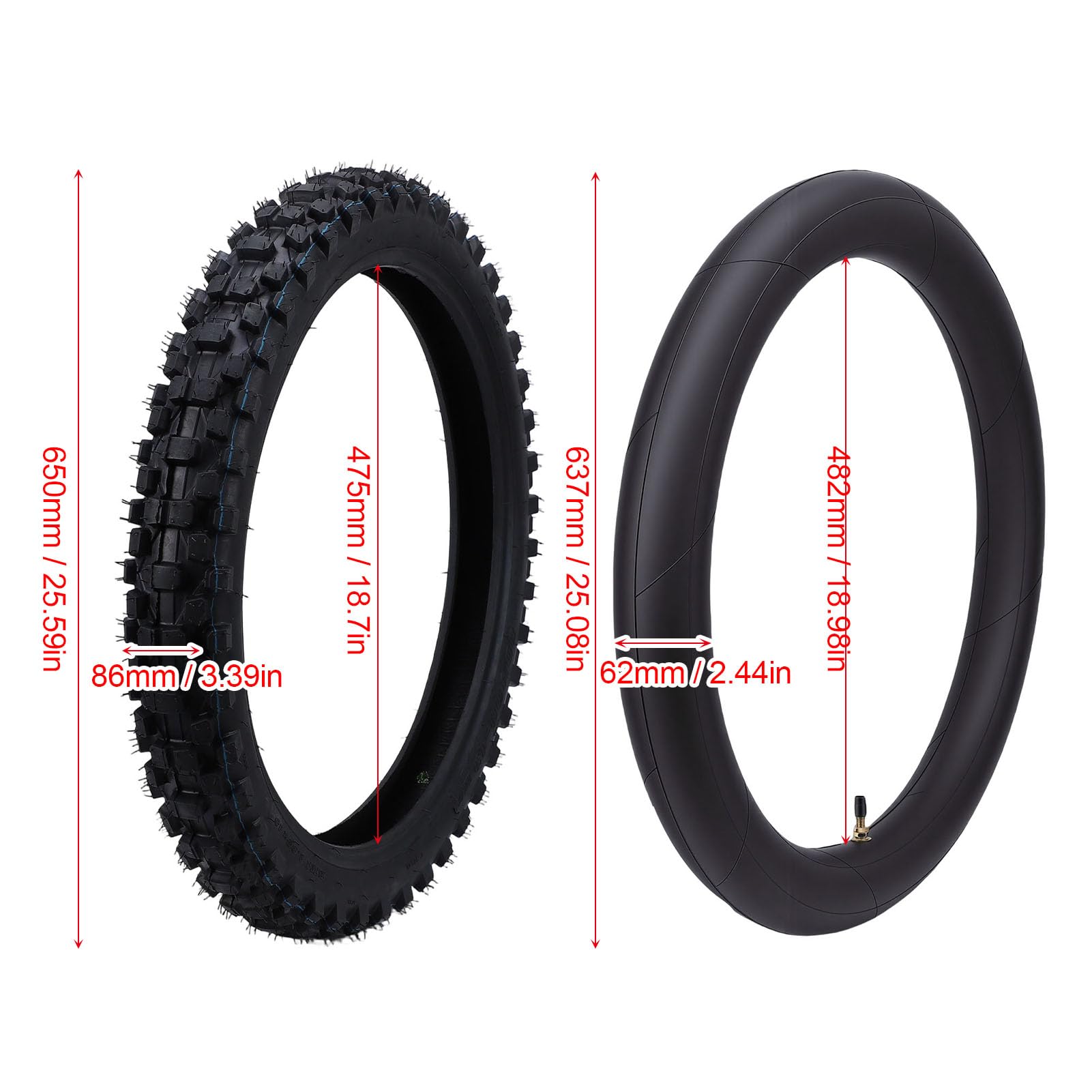 Tbest 80/100-19 Dirt Bike-Reifen mit 3,00-19 Innenschlauch, Offroad-Motorradreifen, Verbesserte Traktion und Griffigkeit, Verbesserter Fahrkomfort, Schnee-, Schlamm- und Sandreifen,