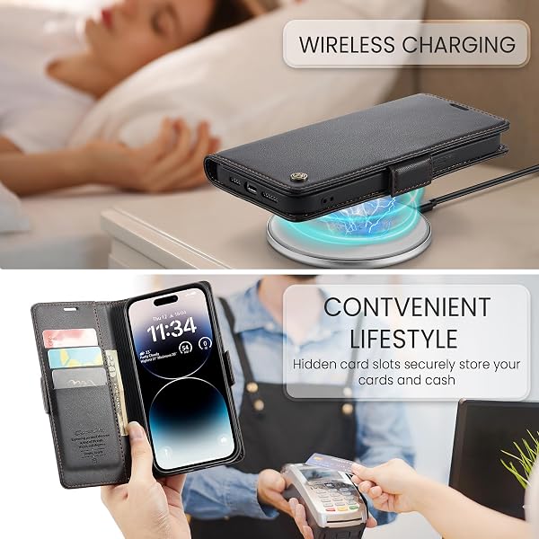 Rerzoiro Coque pour iPhone 14 Pro Max, Étui Housse en RFID Protection Premium PU Cuir Portefeuille Rabat Case Magnétique Stand Antichoc, Étui Case pour iPhone 14 Pro Max, Noir - 4