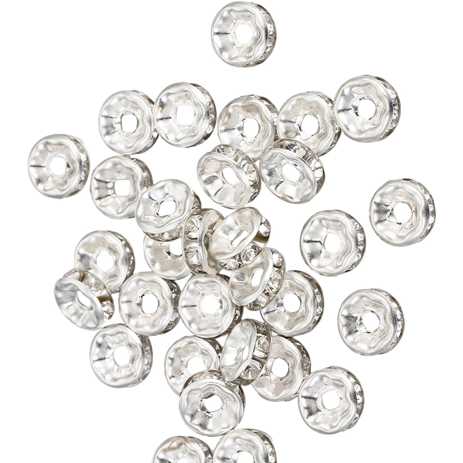 Xjdzineq 8mm Rhinestones Spacer Beads Rondelle Crystal Loose Craft Supplies for Jewelry Making Rhinestones Loose