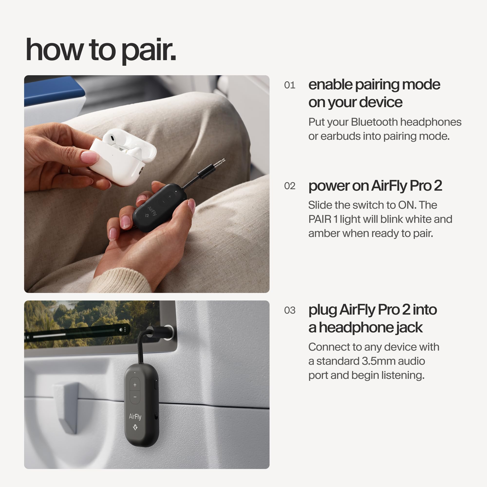 AirFly Pro 2 Connectez Vos écouteurs Bluetooth à n'importe Quelle Prise Casque, comme celles des Avions, des Tapis de Course ou des Consoles de Jeu, pour Une écoute sans Fil Partout
