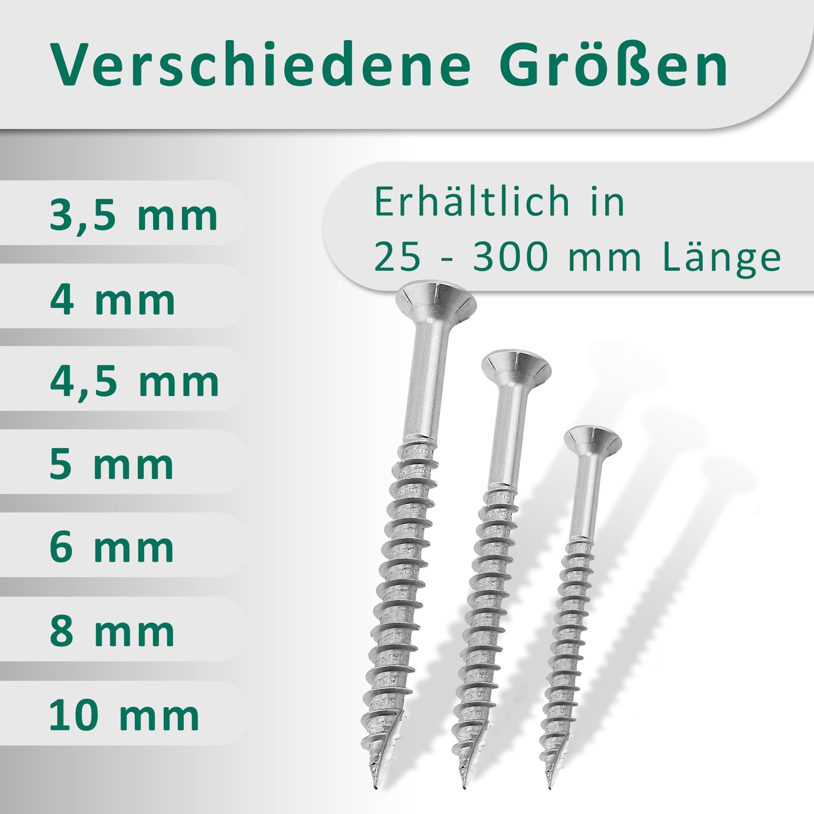 DSM – Tornillos para madera de acero inoxidable A2 – 8 x 220 mm – Tornillos de cabeza avellanada TX40 – Con refuerzo en la base, nervaduras de fresado y punta cortante – Muesca de corte – Tornillos