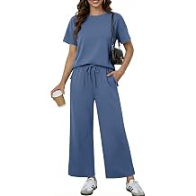 PINSPARK Soft 2 Piece Sets for Women Short Sleeve Matching Lounge Set Wide Leg Pants Tracksuit Travel Summer Outfits 2026
