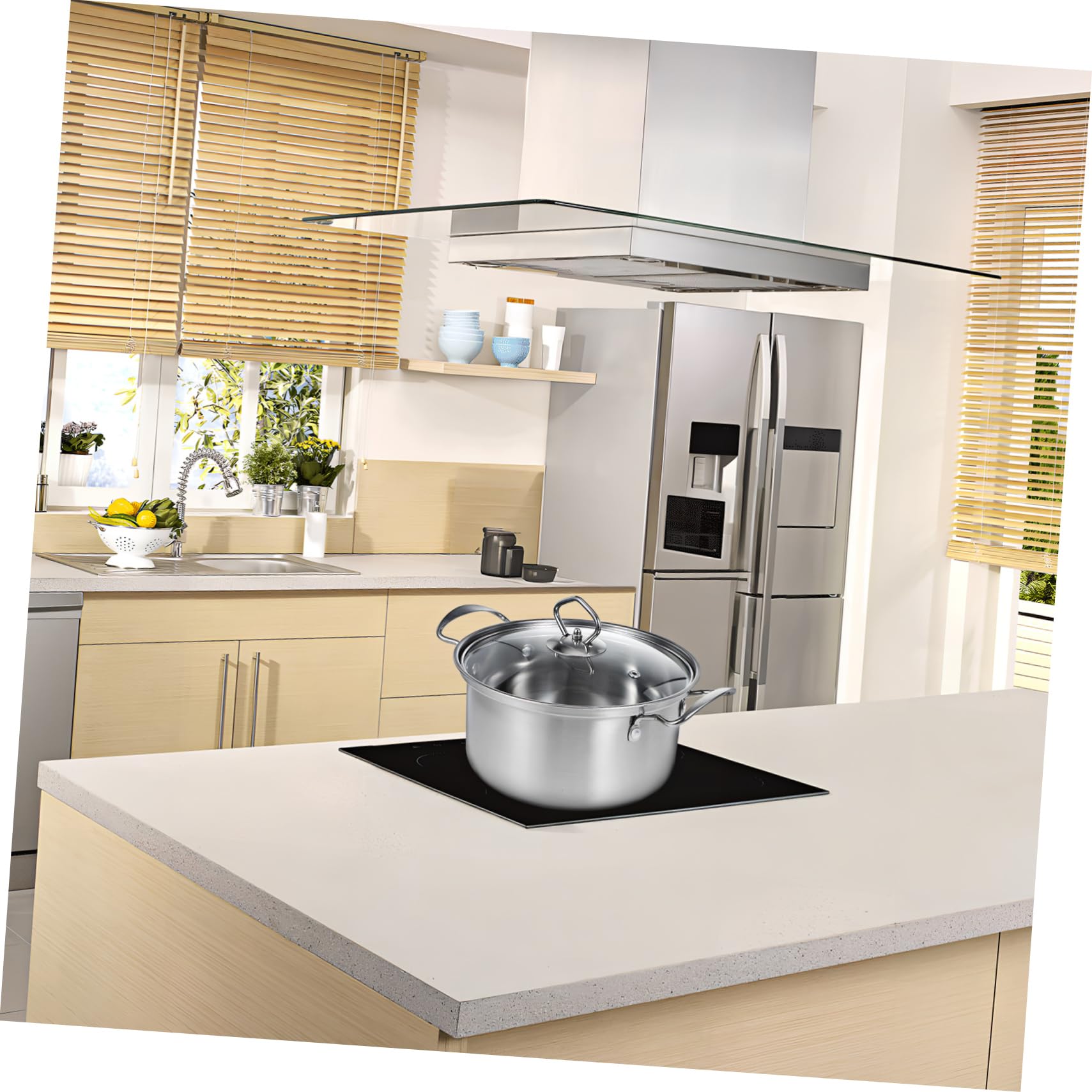 Hemobllo Set Pentole da Minestra 5 Pezzi in Acciaio Inox per Induzione | Coperchi in Vetro, Doppie Maniglie, Finitura Argento, Uso Versatile in Cucina, Set All-in-one