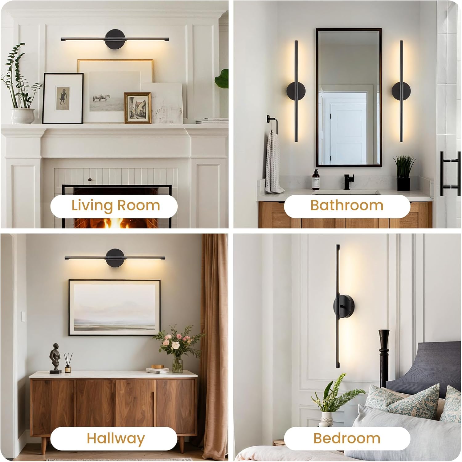 Lightania Hardwired Wall Sconces Set of Two, 24'' Modern Black LED Wall Lights, 360° Rotatable, 2700K-5000K Adjustable, 3CCT Dimmable Wall Sconce Light Fixture for Living Room Bedroom Hallway, ETL