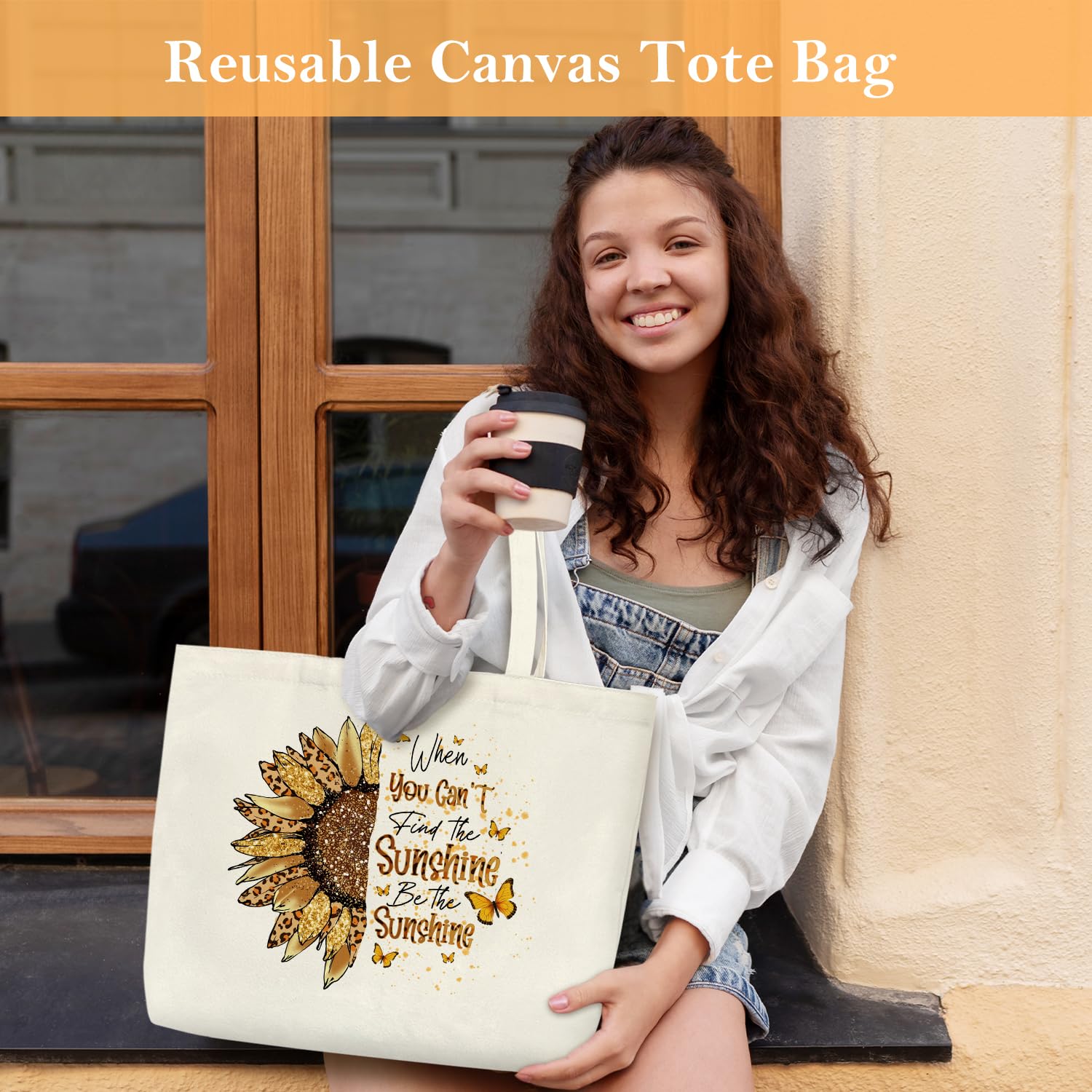 Bolsas de lona motivacionales para mujer, When You Can't Find The Sunshine Be The Sunshine, regalos inspiradores de girasol para cumpleaños, vacaciones, bolsa de lona personalizada para el hombro,