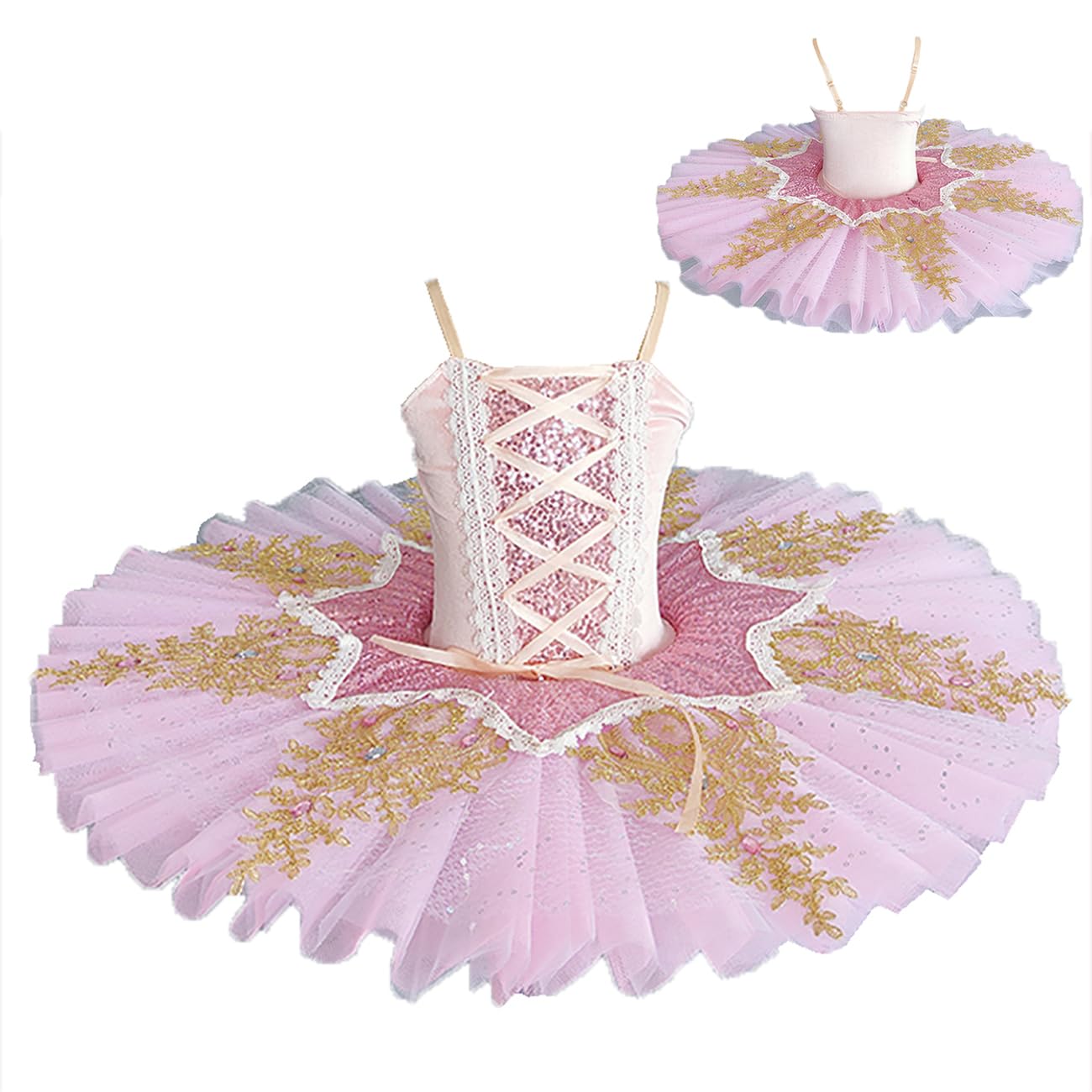 Mädchen Pfannkuchen Ballettkleid Elegantes Ballett-Trägertop mit Tutu-Rock, Schwanentanz-Kostüm