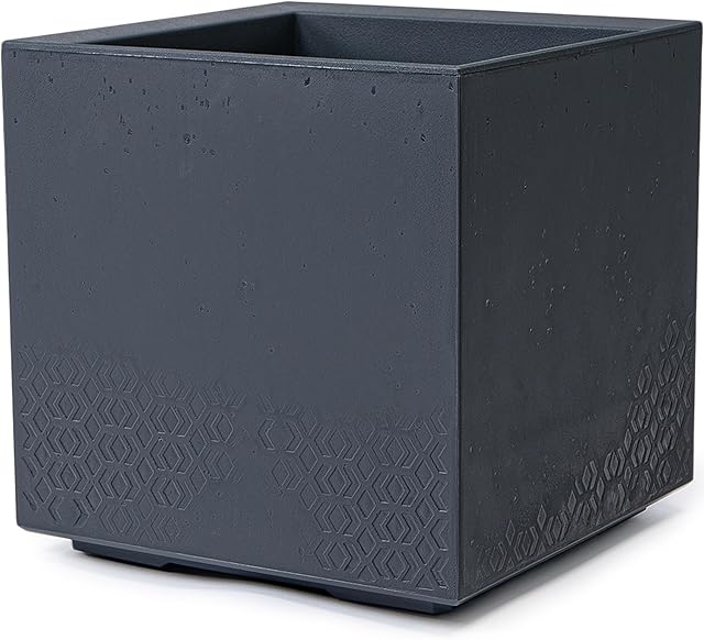KONZEPT KONZEPT großer Pflanzkübel auf Rollen 40x40x40 cm, für innen und außen, quadratisch, anthrazit in Beton-Optik, aus Kunststoff, mobil – ideal für Garten, Terrasse, Balkon und Wohnräume — Pflanzkübel
