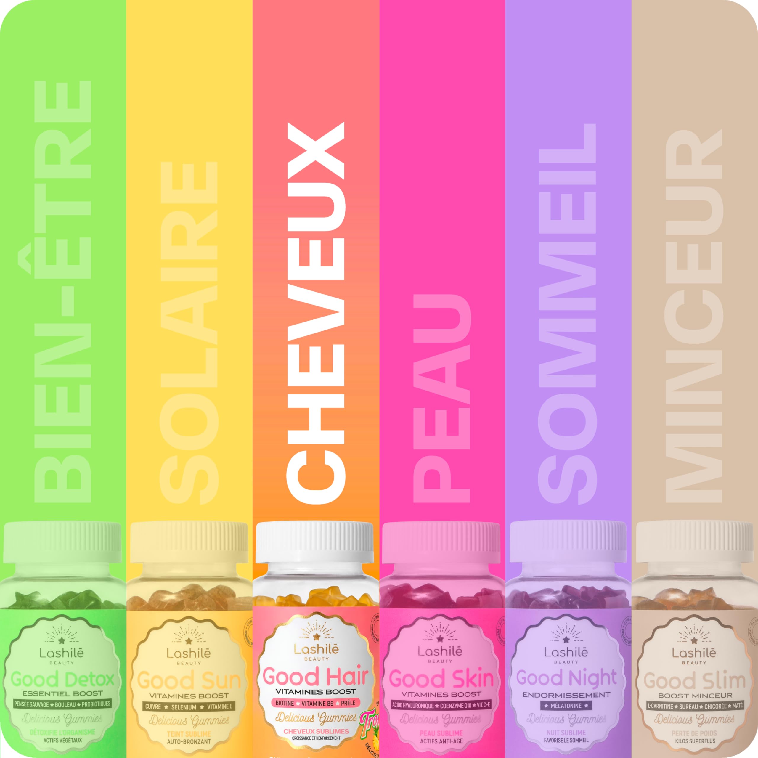 Lashilé Beauty - Gummies cheveux - Pousse accélèrée Croissance & Fortification des cheveux - Complément Alimentaire - Good Hair Summer - Biotine Zinc Vitamine B8 C - Cure 1 Mois 60 Gummies