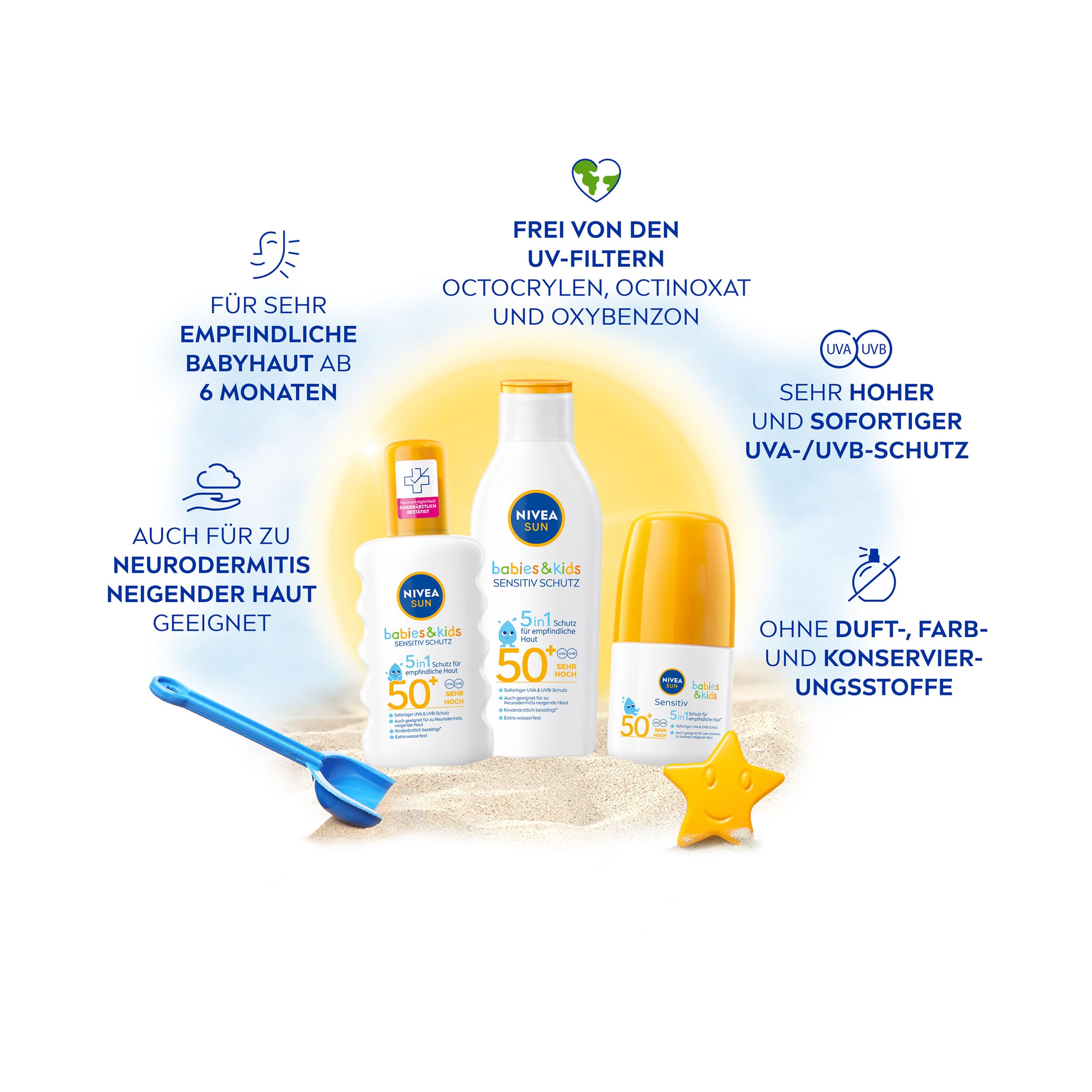 NIVEA SUN Babies & Kids Sensitiv Schutz 5in1 Sonnenspray LSF 50+, extra wasserfestes Sonnencreme... Ansicht 3
