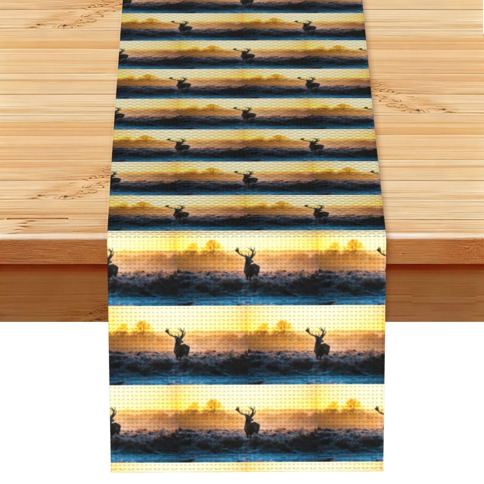 Landscape Deer Stylish Printed Table Cloth, Decorative Table Runner 13x72in for Home, Party and Banquet Home Decor