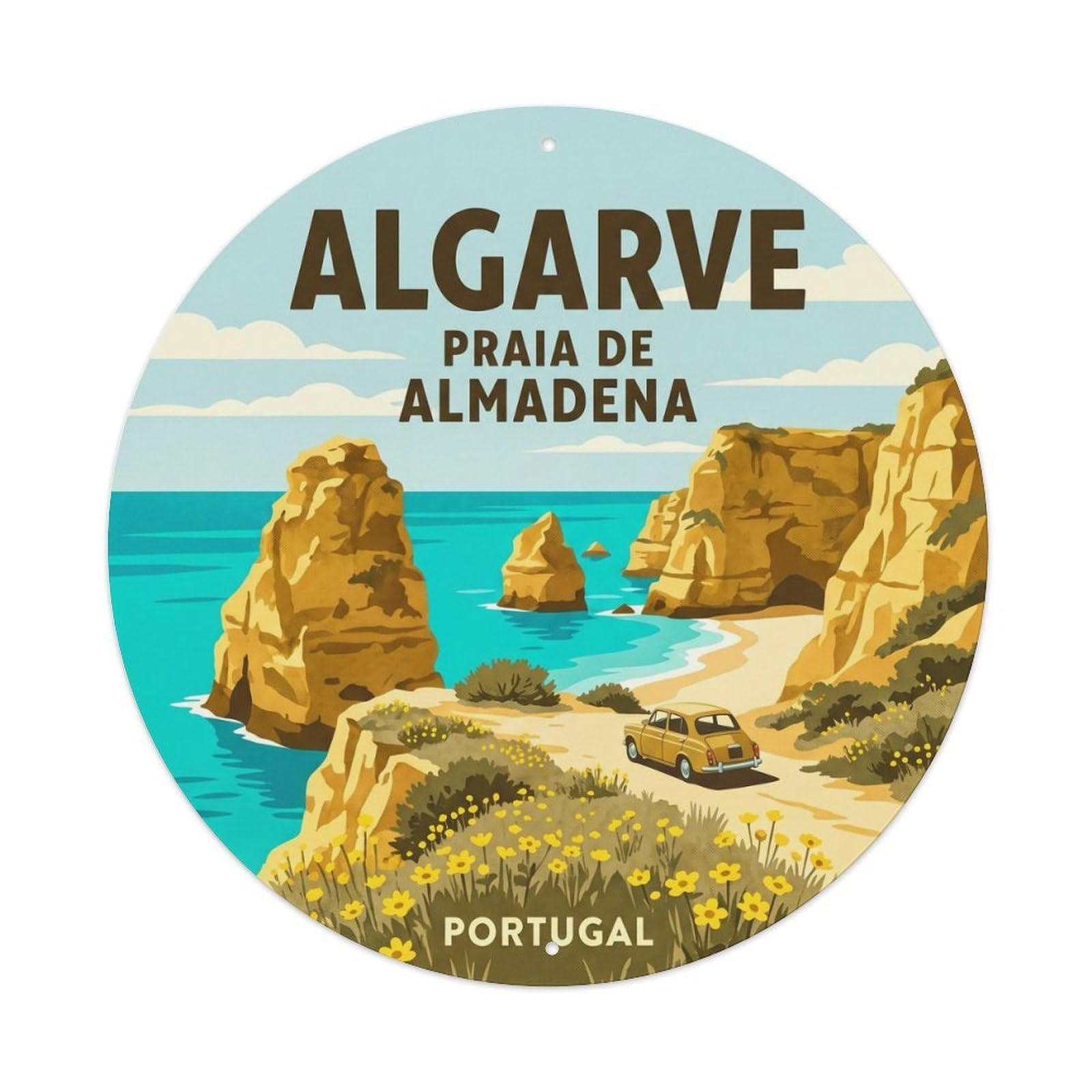 Olhnbad 08X08inch Style Artful Portugal Algarve Coast Travel Art Metal Tin Sign