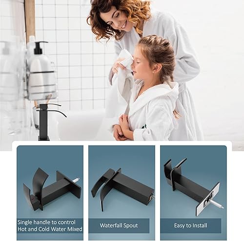 Miniatura 2 de Aolemi Grifo de baño de una sola manija, montaje en cubierta de 1 agujero, montaje en cubierta, lavabo mezclador de lavabo con placa de cubierta y