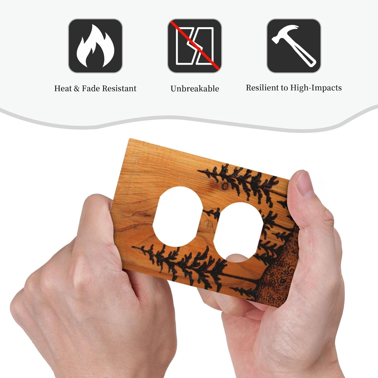 Farm Mountain Country Wood Forest Pine Tree Wooden Woodland 1-Gang Duplex Receptacle Wall Plate Jumbo Electrical Outlet Cover Decorative Jumbo Size Decorator Light Switch Faceplate Plug Socket Cover