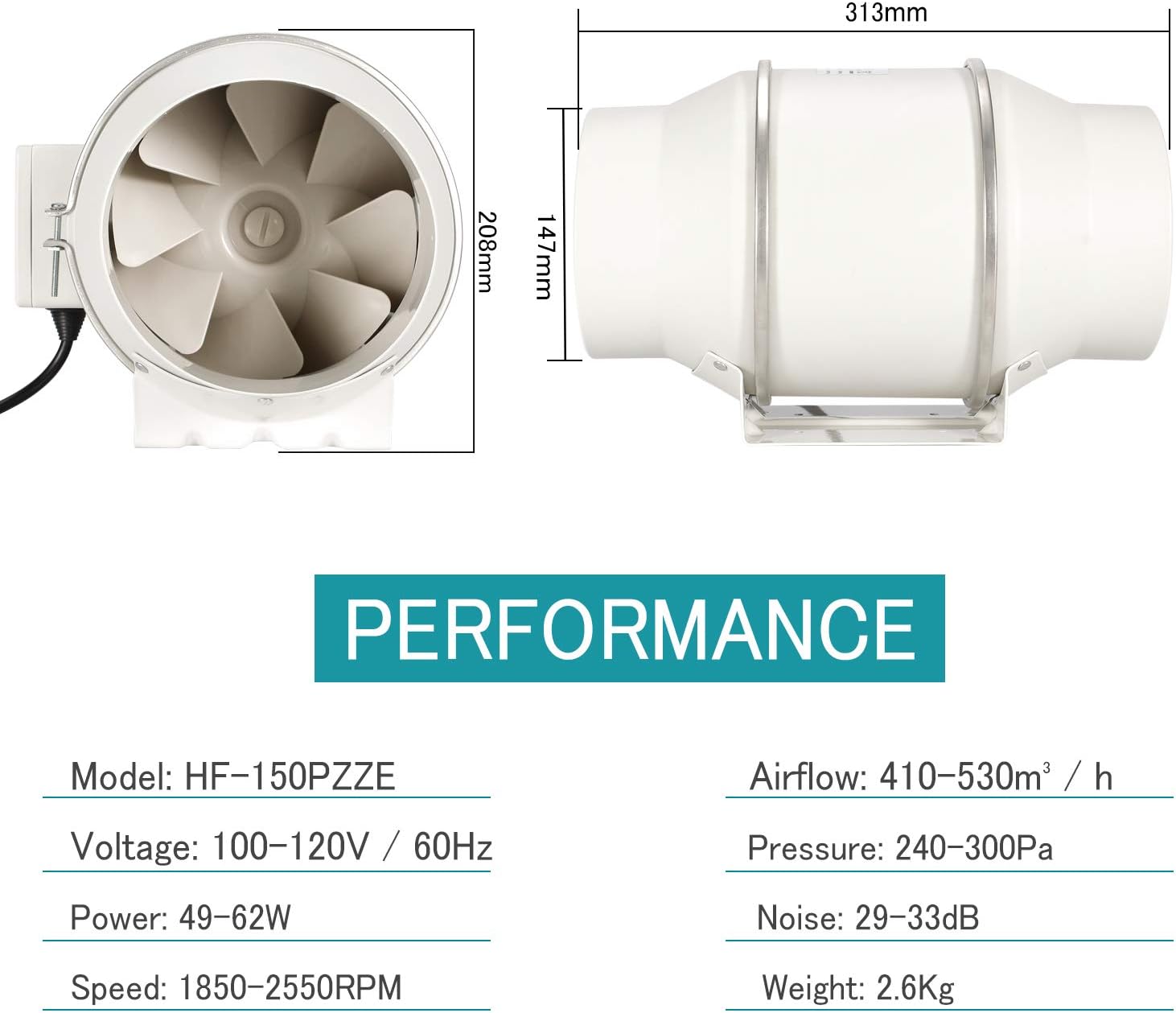 Onе-Dау Sаlе: Uр tо 80% оƒƒ HG POWER 6'' Inline Duct Fan Exhaust Extractor Fan HVAC Ventilation Fan with Wireless Intelligent Thermostat Variable Speed Controller for Indoor & Outdoor Ducting