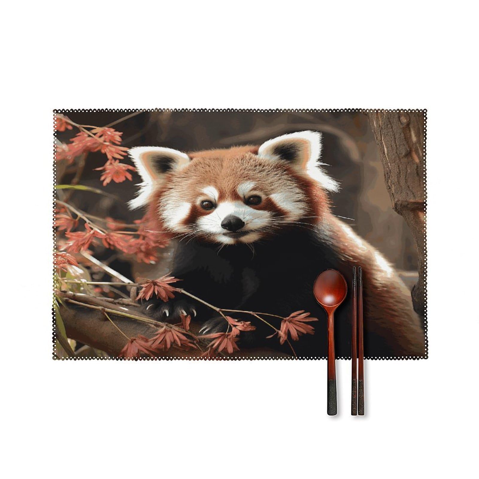 Red Pandas Placemats Set of 4 Canvas Place Mats Non-Slip Heat Resistant Table Mats Washable Waterproof Placemat Wipeable Tablemats for Kitchen Dining Decor Place Mat