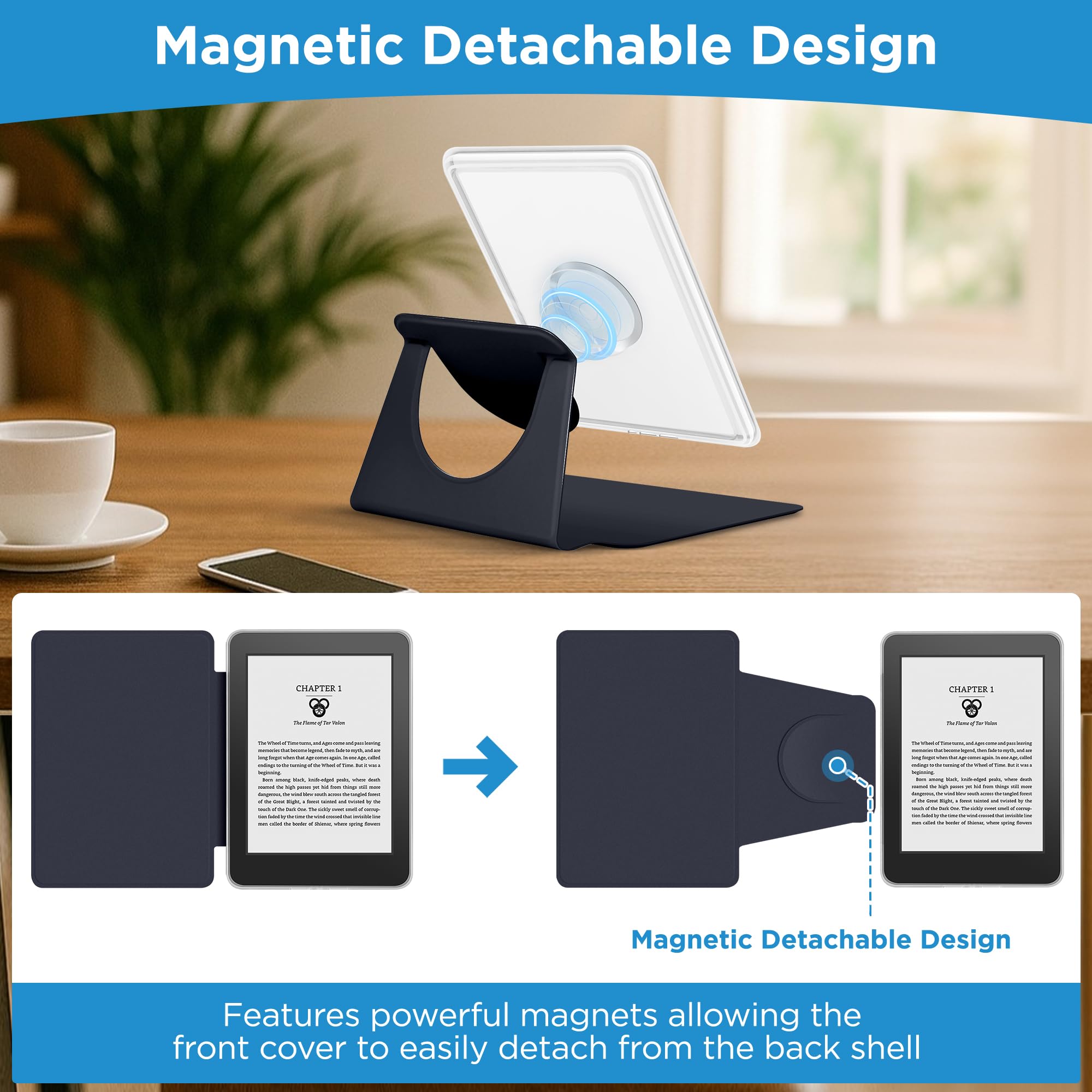 Étui magnétique amovible 2 en 1 avec support pour Kindle Paperwhite (11e génération-2021) et Kindle Paperwhite Signature Edition Coque fine en polyuréthane avec fonction veille/réveil
