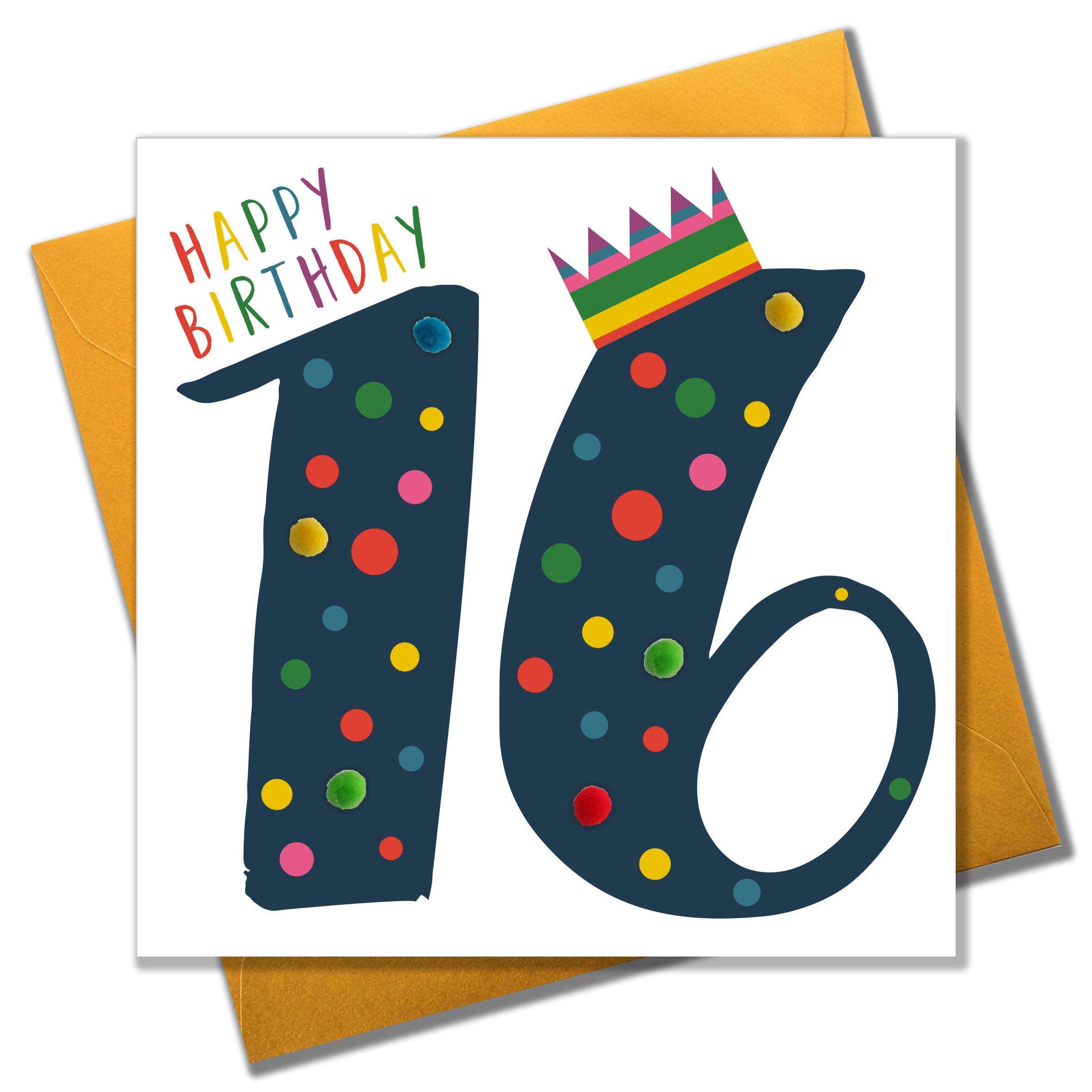 Claire Giles POM116B Age 16 Greeting Card Embellished with Pompoms - Blue