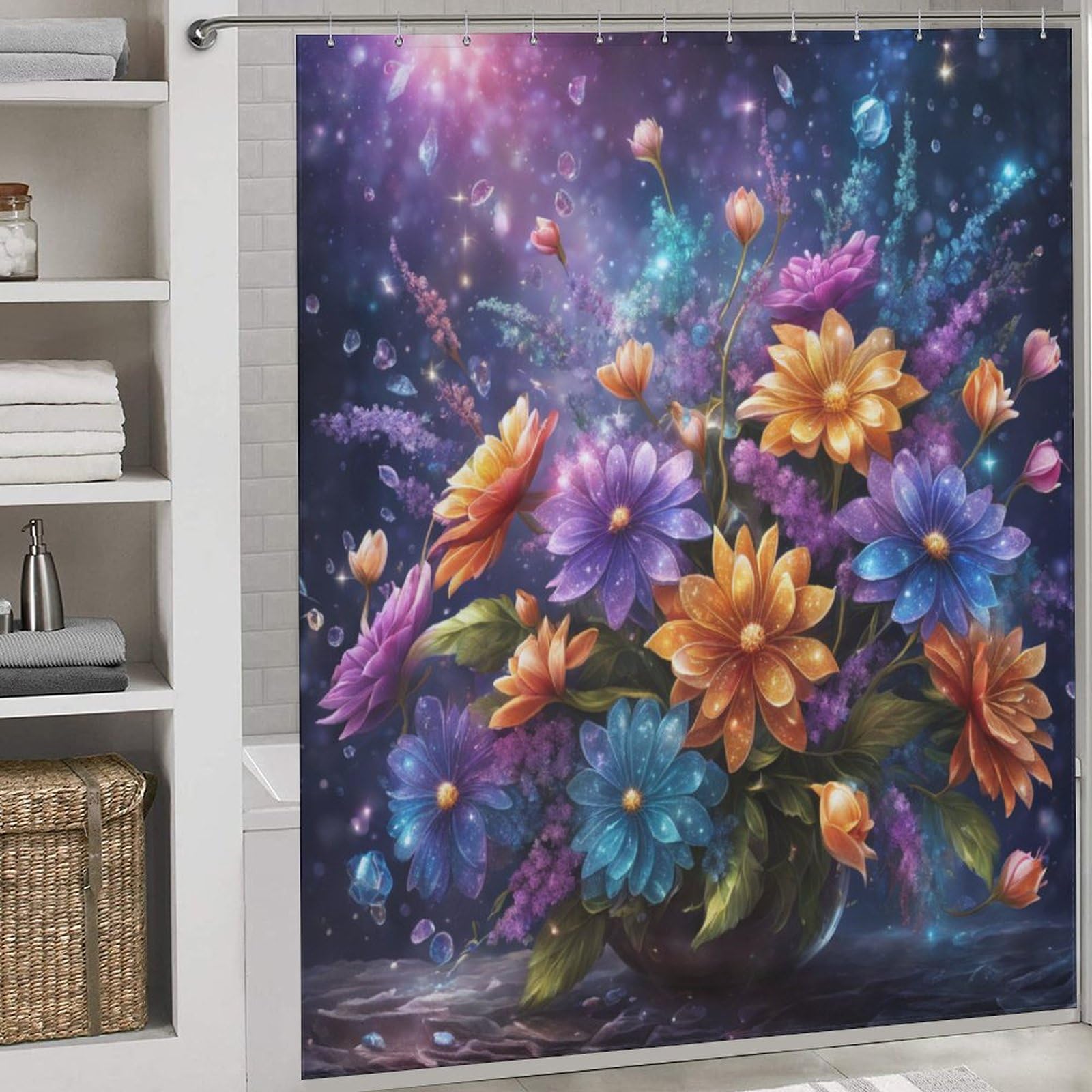 Rideau de douche imperméable Étoilery Sky Flowers en polyester 183x183cm