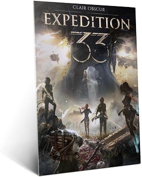 Displate Metal Poster Clair Obscur Expedition 33 Confronting Colossus M | Wall-safe magnetic mounting, no drilling or tools. Easy to mount, artwork, wall decor home living room, bedrooms, offices.