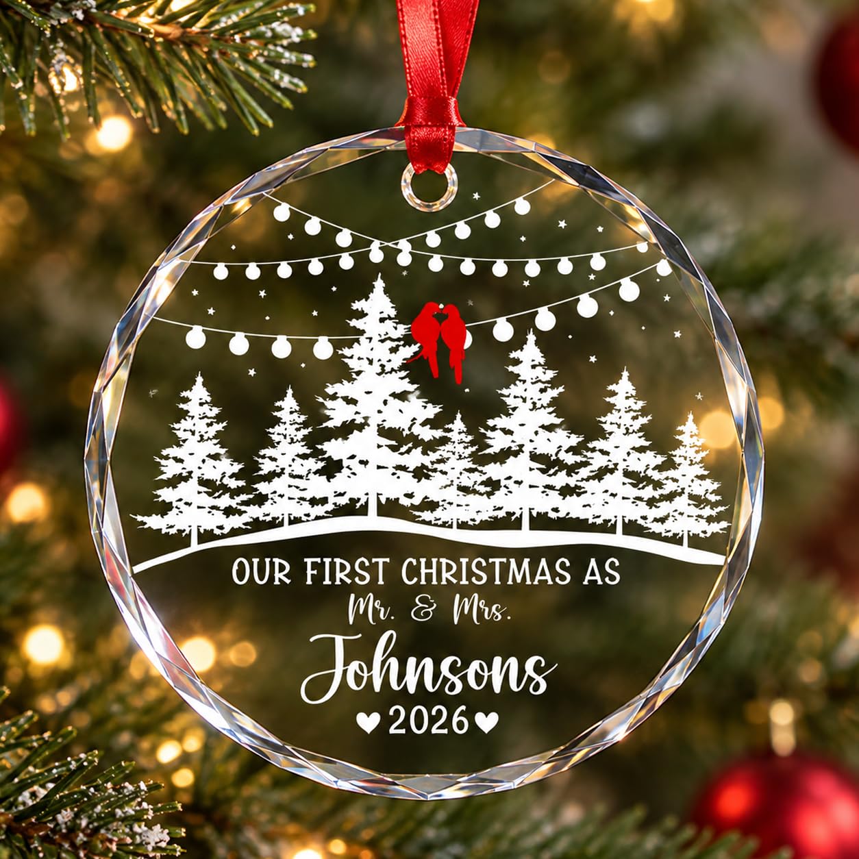 Personalized Our First Christmas As Mr &amp; Mrs Crystal Ornament - Custom Wedding Gift, Newly Married Keepsake, Wedding Day Present, Bridal Shower Gift, Mr &amp; Mrs Holiday Decor