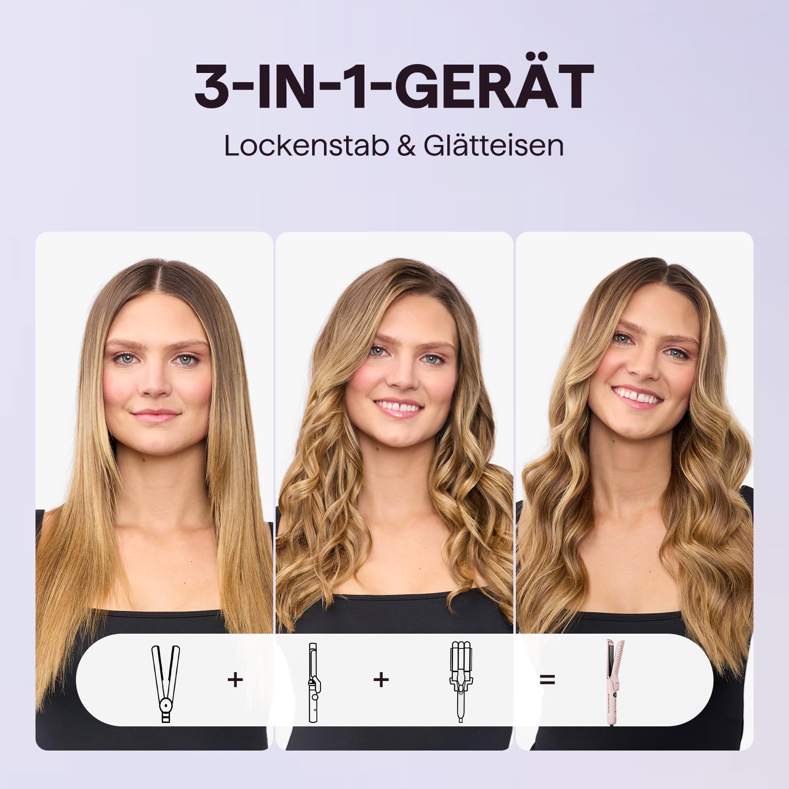 Wavytalk Lockenstab und Glätteisen 2-in-1, 360° Kaltluft für Große Locken | Digitaldisplay, 5 Temperaturen, 3 Kaltluftmodi, Kaltluft Fixiert das Styling und Reduziert Hitzeschäden, Hitzeschutz