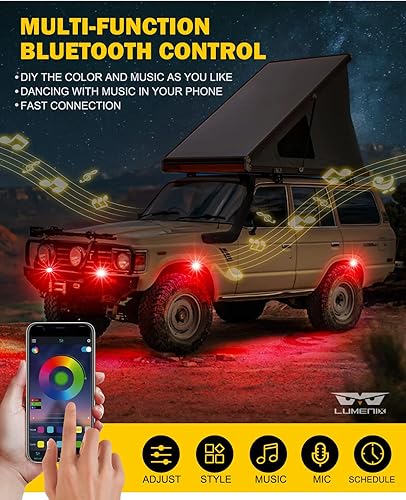 Miniatura 4 de LUMENIX Kit de luces LED RGB Bluetooth RGB multicolor para ruedas, pozo para pies, luz de neón subterránea con control remoto inalámbrico, luz