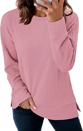 ONLYSHE Womens Shirts Long Sleeve Crewneck Tunic Tops Casual Lightweight Knit Solid Color Sweatshirts Trendy Blouse Basic Tee