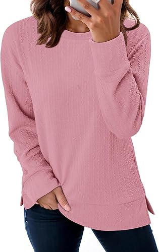 ONLYSHE Womens Shirts Long Sleeve Crewneck Tunic Tops Casual Lightweight Knit Solid Color Sweatshirts Trendy Blouse Basic Tee