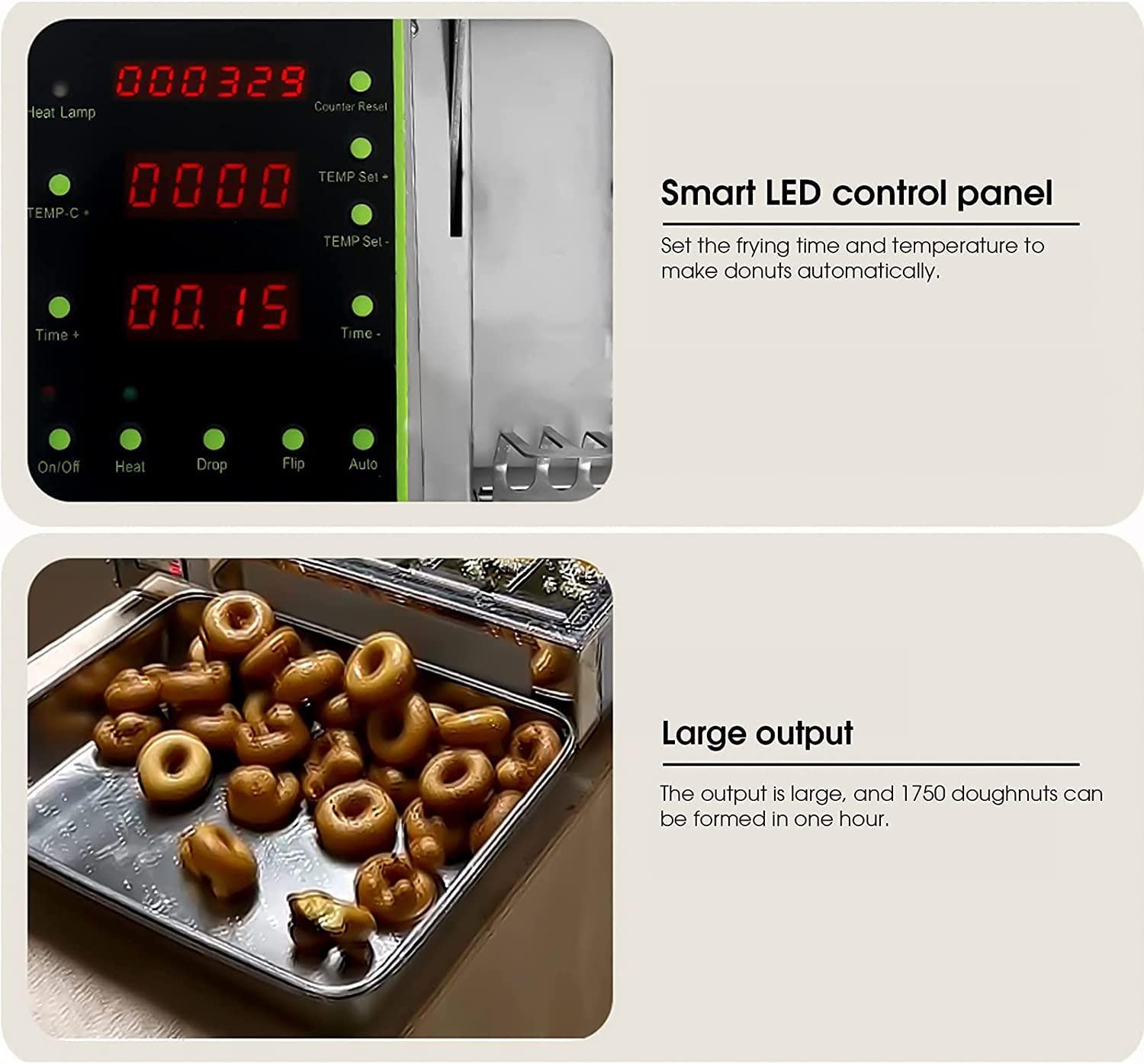 Gewerbliche Automatische Donut-Maschine, 6 Reihen, 9,5-Liter-Trichter, Frittier-Donut-Maschine, Einstellbare Dicke, Edelstahl 304,