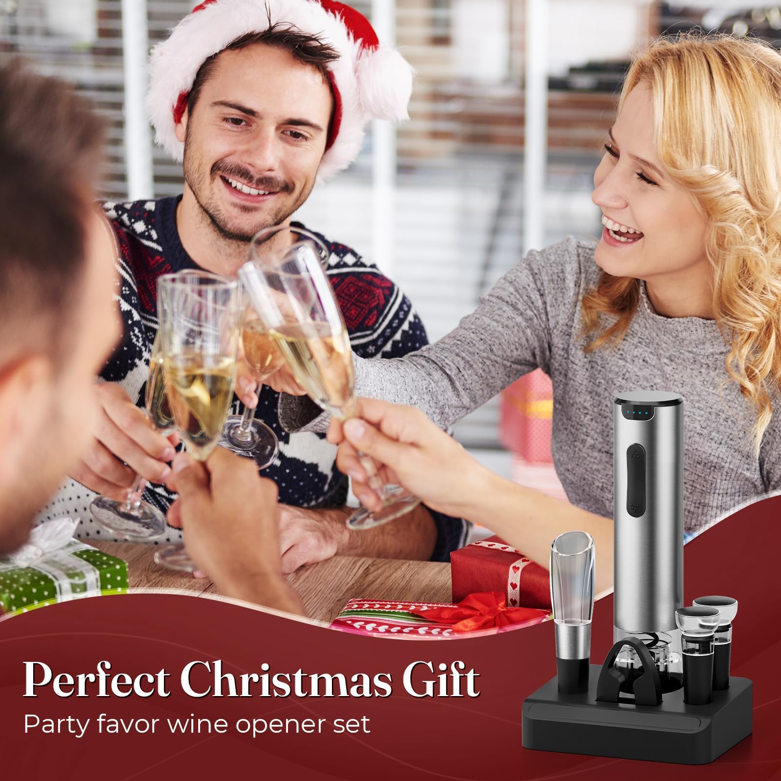 Abrebotellas de vino eléctrico, abridor automático de vino con cortador de papel de aluminio, tapón al vacío, vertedor, abridor de botellas de vino recargable, recuerdo de fiesta, regalo de 7