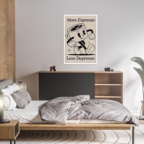 Miniatura 7 de Taza de café negra retro para bebidas, arte de pared, expreso, con citas de menos depresso, carteles de lienzo, bonitos estampados de barra de café,