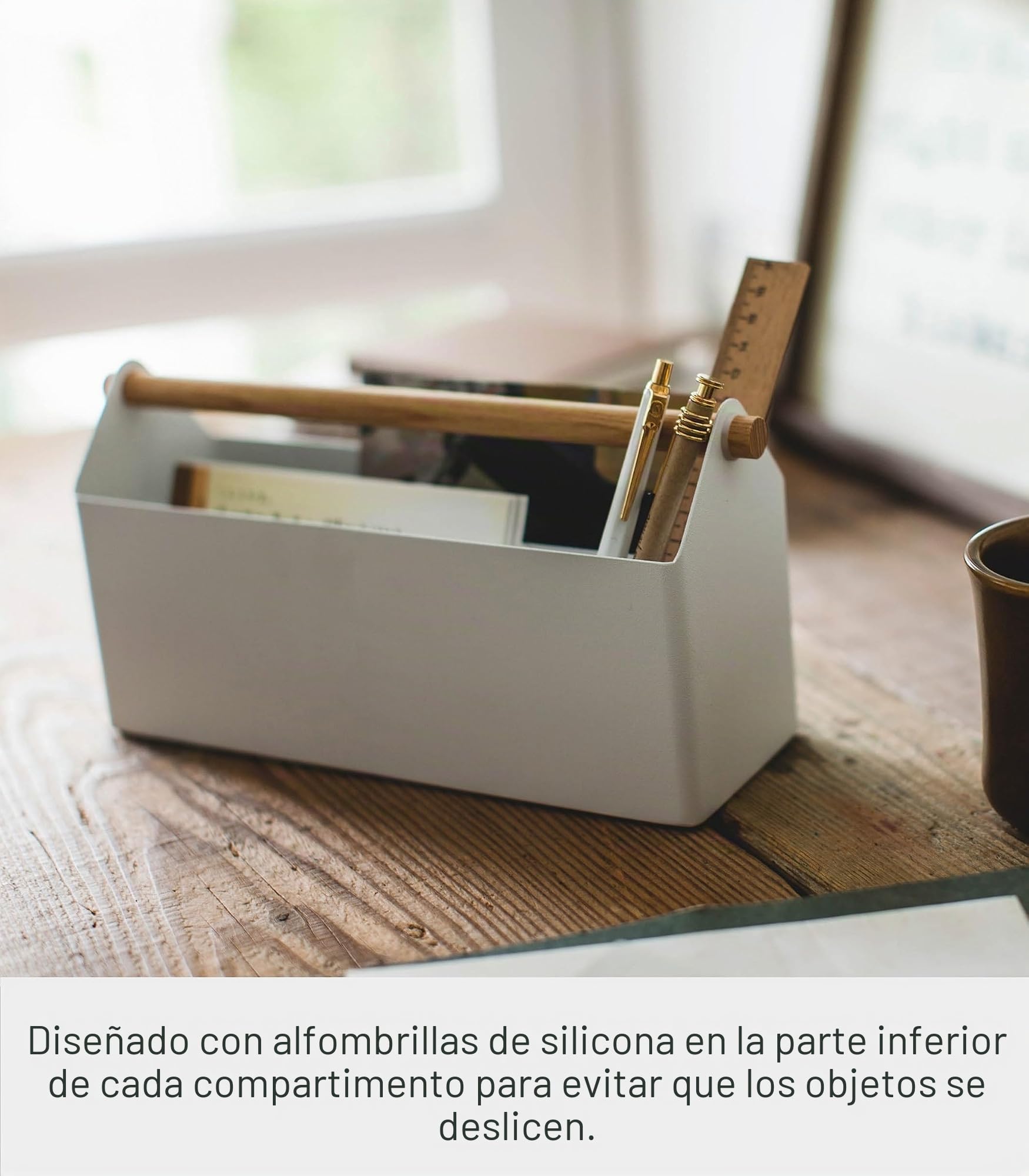 YAMAZAKI 4152 TOSCA Pen Stand Wide, white, Steel/Wood, 27 x 8.5 x 13.5 cm