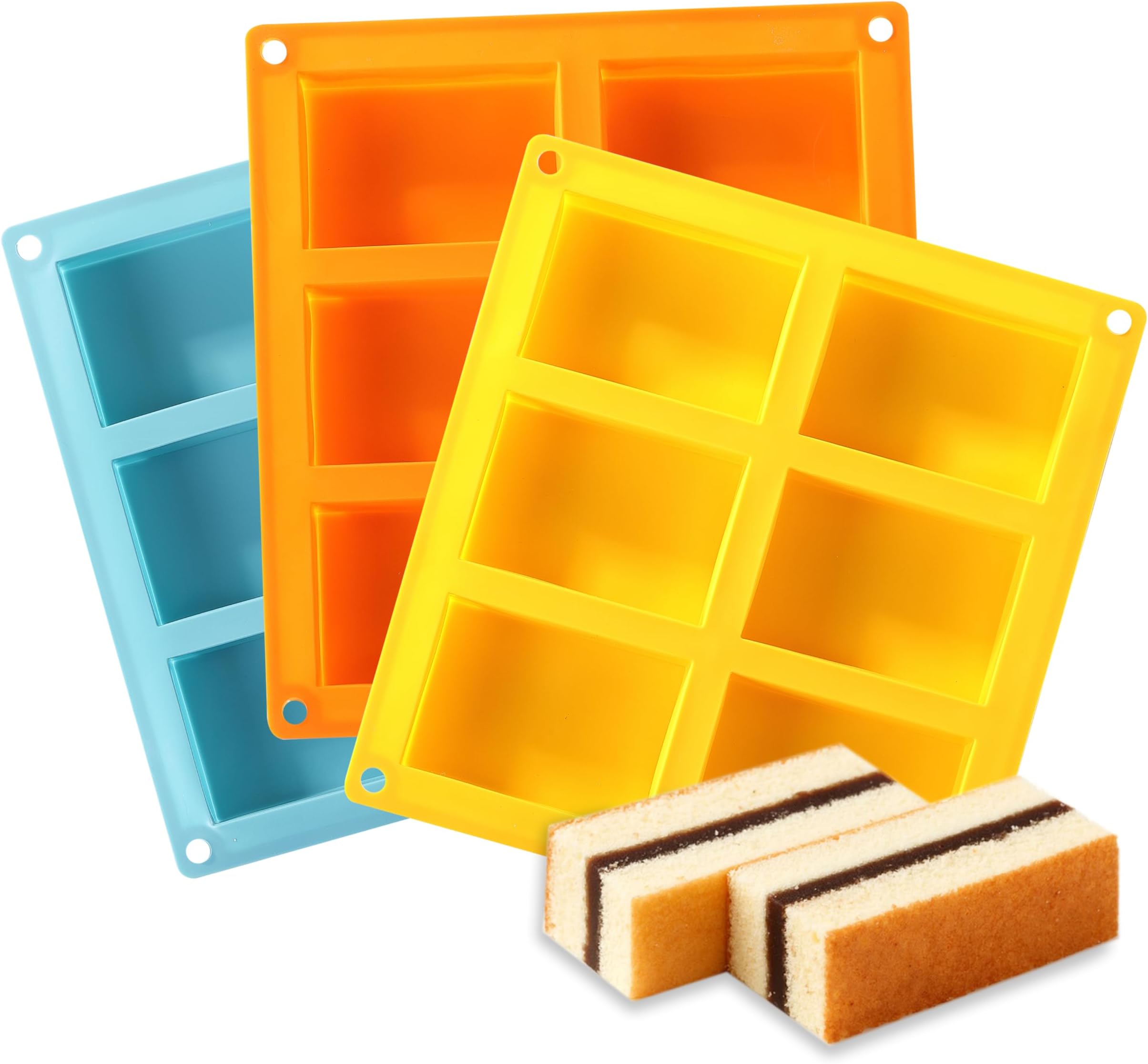 3PCS Mini Loaf Pan, Silicone Mini Bread Loaf Baking Pans,6 Cavities Each Baking Mold for Cakes, Bread, Muffin, Dough, Easy to Pop Out, Dishwasher Safe (3 Colors)