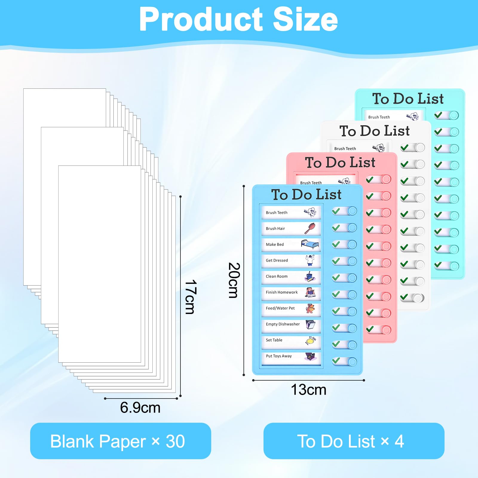 Tableau Routine Enfant 4 Pièces To Do List avec 30 Feuilles de Papier Vierge